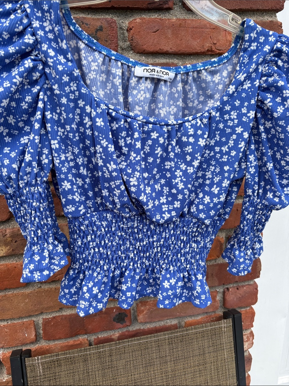Blue Floral Smocked Crop Top
